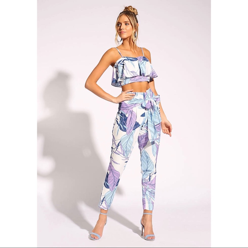 LOVE CULTURE 2 piece blue tea leaf print